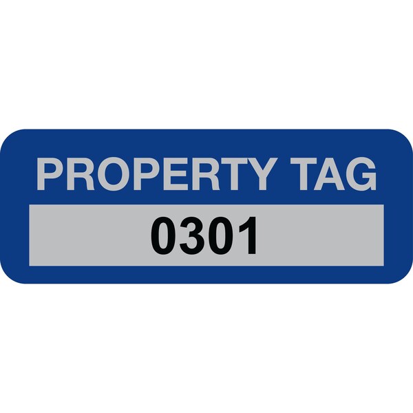 Lustre-Cal Property ID Label PROPERTY TAG5 Alum Dark Blue 2in x 0.75in Serialized 0301-0400, 100PK 253740Ma1Bd0301 - main